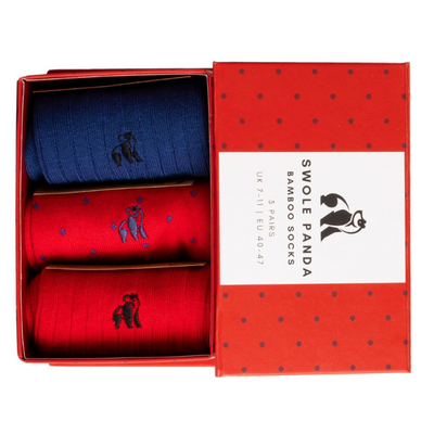 Red and Blue Sock Box - 3 Pairs of Bamboo Socks Adeum