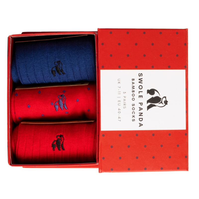 Red and Blue Sock Box - 3 Pairs of Bamboo Socks Adeum