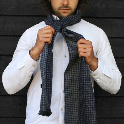 Blue Houndstooth Bamboo Scarf Adeum