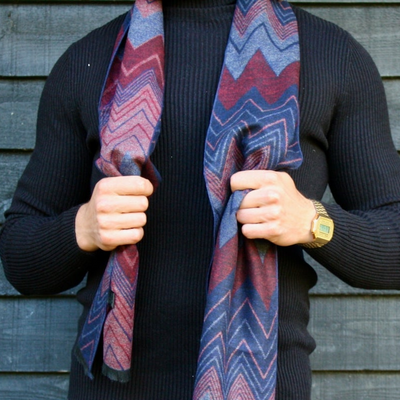 Red & Blue Zigzag Bamboo Scarf Adeum