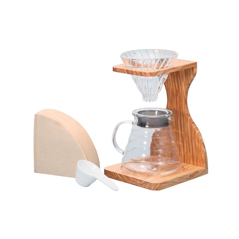 Hario V60 Olive Wood Stand Set Size 02 Adeum