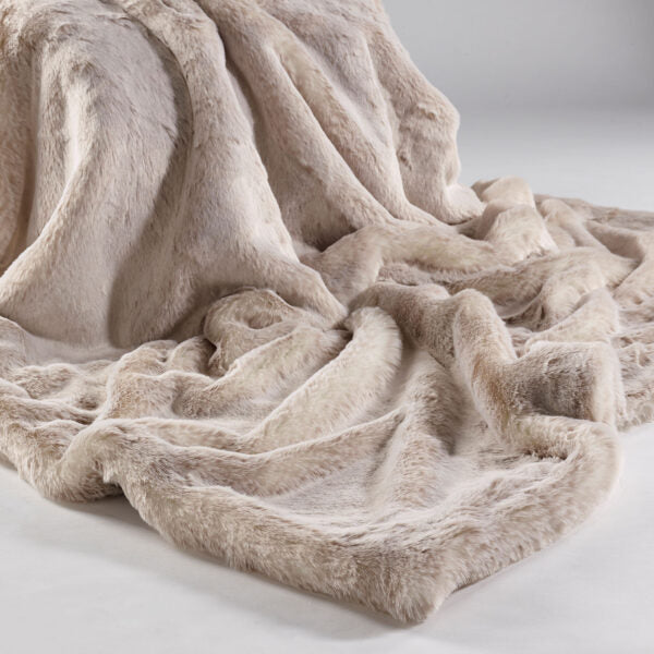 Beige Alaska Fox Faux Fur Throw Adeum