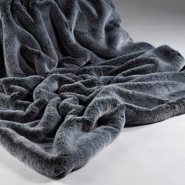 Frosted Gunmetal Faux Fur Throw Adeum