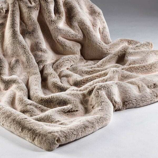 Frosted Light Brown Faux Fur Throw Adeum