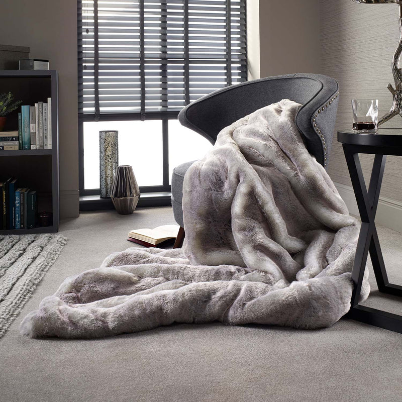 Silver Alaska Fox Faux Fur Throw Adeum