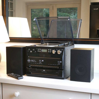 Chicago 5-in-1 Music Centre with Bluetooth, Turntable, Cassette Decks and Radio Adeum